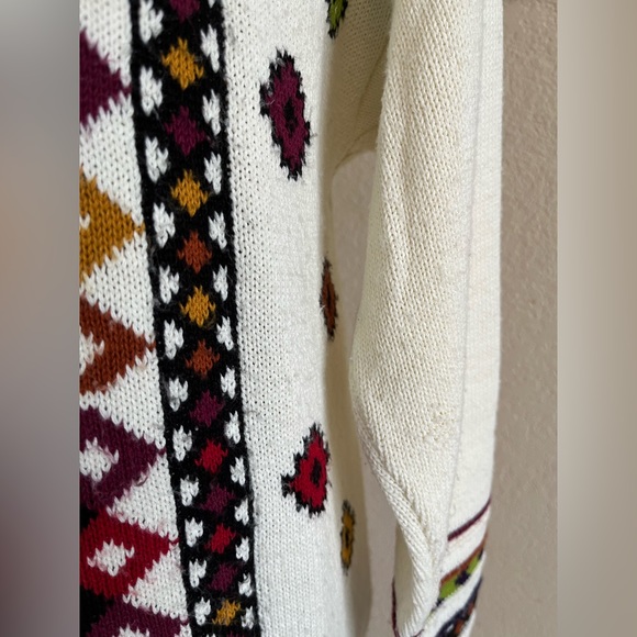 Vintage 80s Beldochpopper Crewneck Cream Aztec oversized grandpa Sweater Size M - Picture 6 of 13